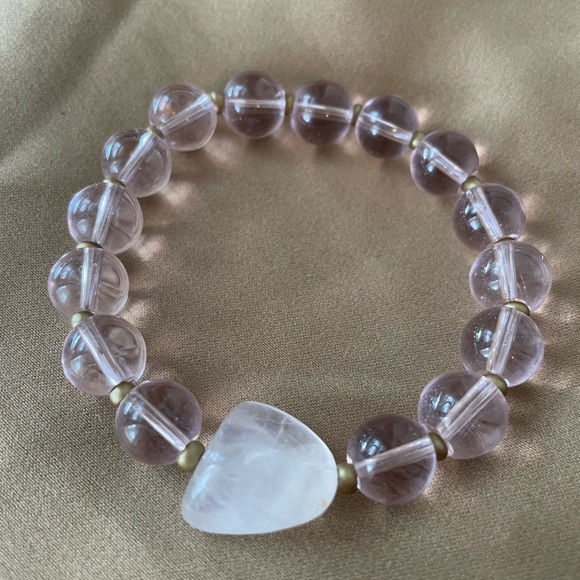 💗 Pink Glass Bracelet with Rose Quartz - Picture 1 of 5
